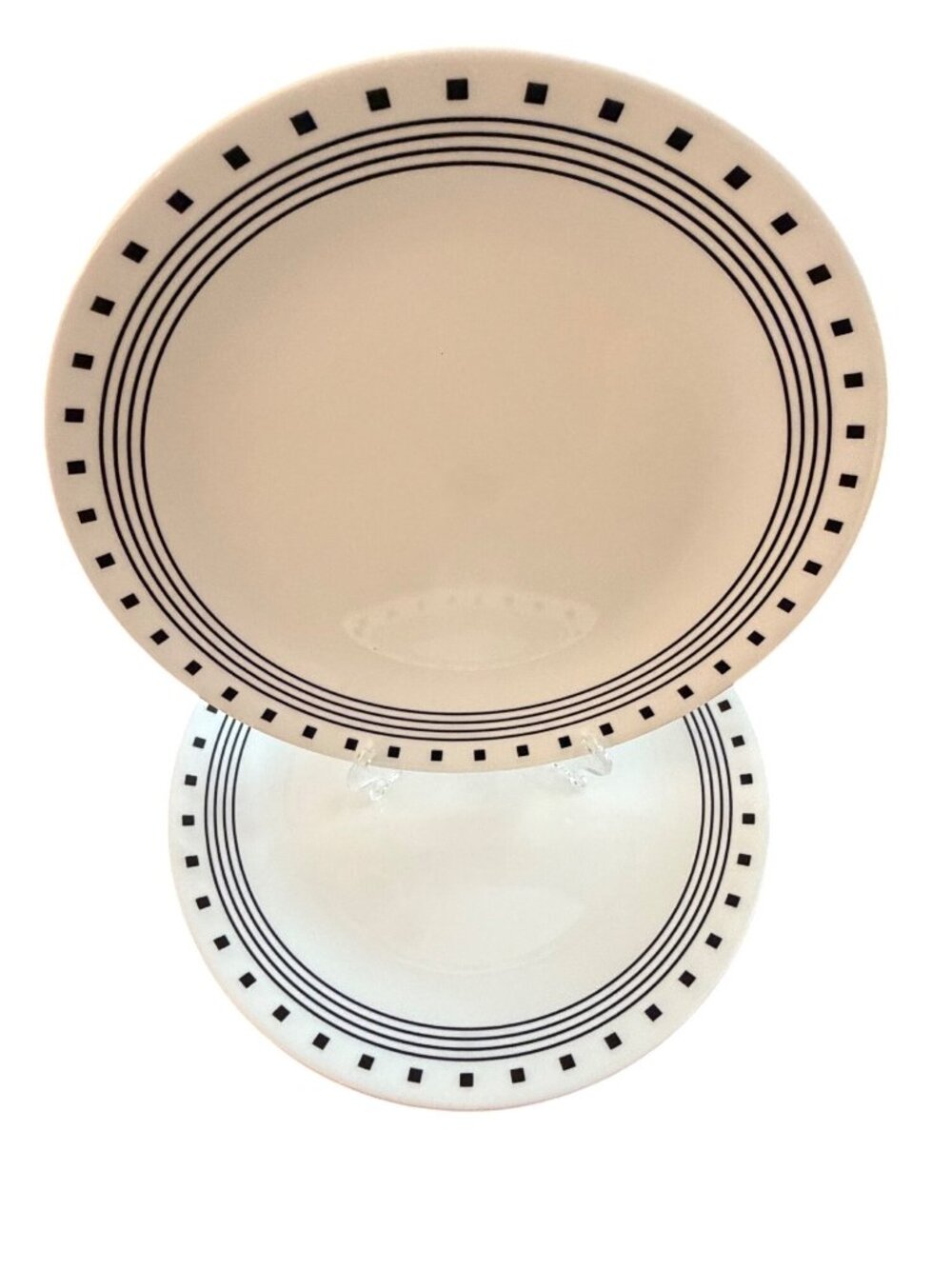 Corelle Black Stripe Square Dot Dinner Plates Set of‎ 4 Vitrelle ~10" USA
